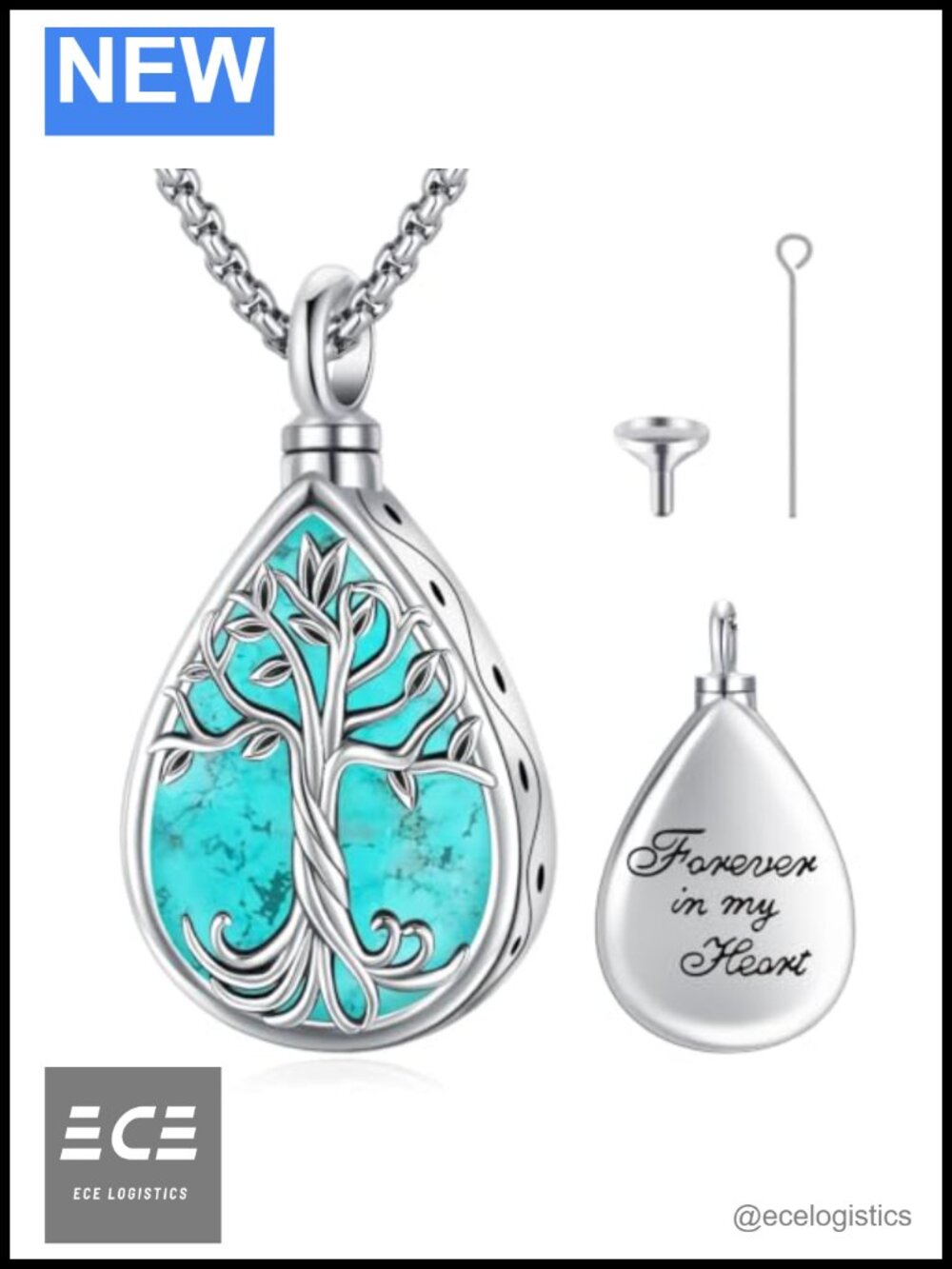 Urn Necklace Silver Plated Brass Teardrop Memorial Jewelry Tree of Life